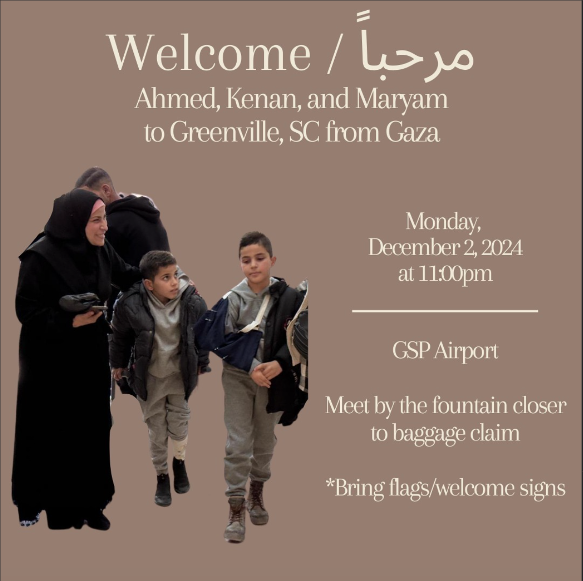 Airport Welcome - welcoming a Palestinian family to Greenville