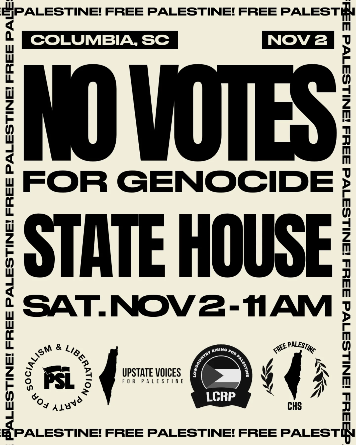 No Votes for Genocide rally flyer